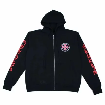 Chrome Hearts Red Plus Cross Zip Up Black Hoodie