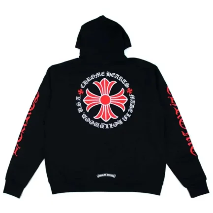 Chrome Hearts Red Plus Cross Zip Up Black Hoodie